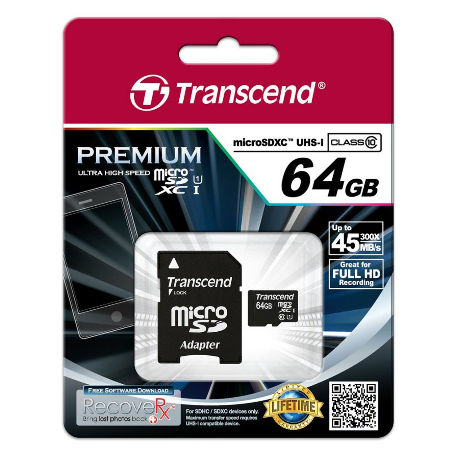 Transcend, ts64gusdu1, 64 GB, Klasse 10, 90 MB/s, Class 1 U1