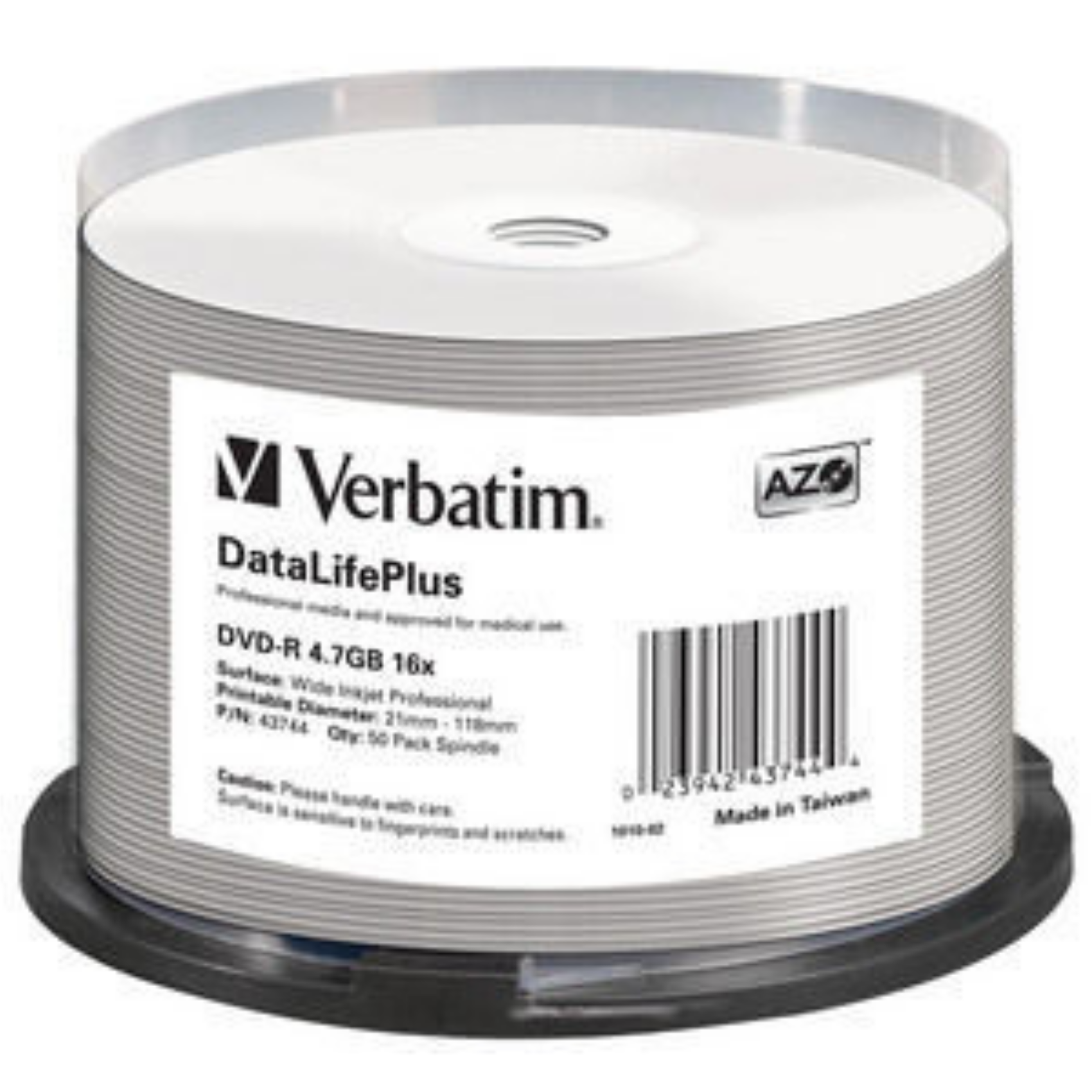 Verbatim DataLifePlus, 43744, DVD-R, 120 mm, Druckbar, Spindel, 50 Stücke, 4,7 GB