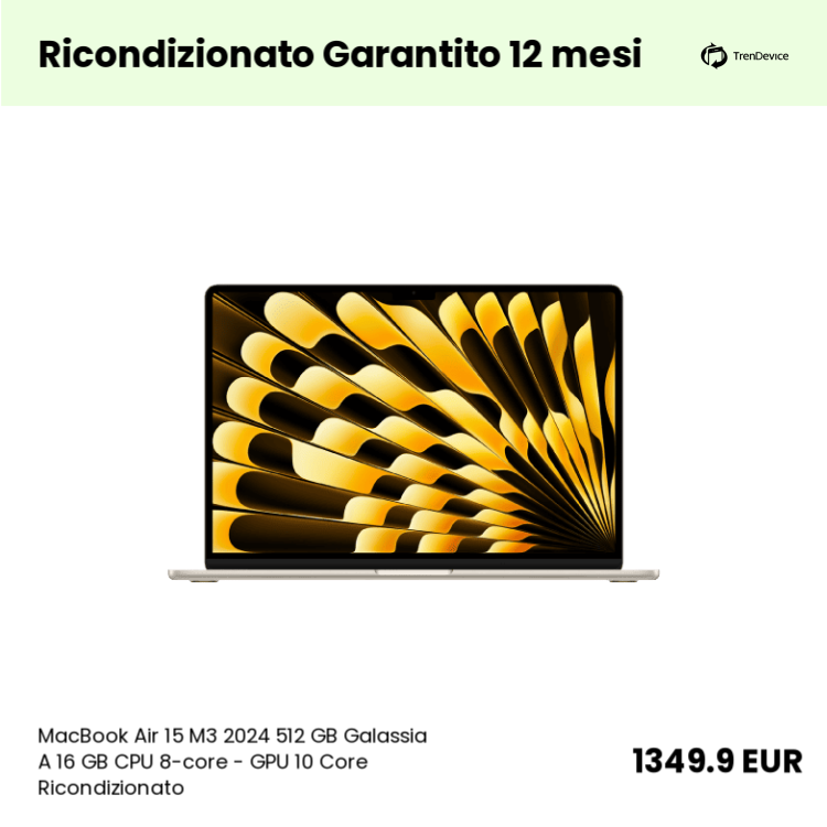 MacBook Air 15 M3 2024 512 GB Galassia A 16 GB CPU 8-core - GPU 10 Core Ricondizionato