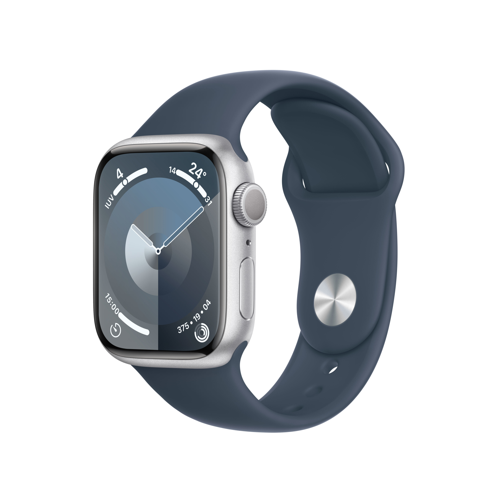 Apple Watch Series 9 GPS 41mm Aluminium silber mit Sportarmband S/M sturmblau, mr903qf/a