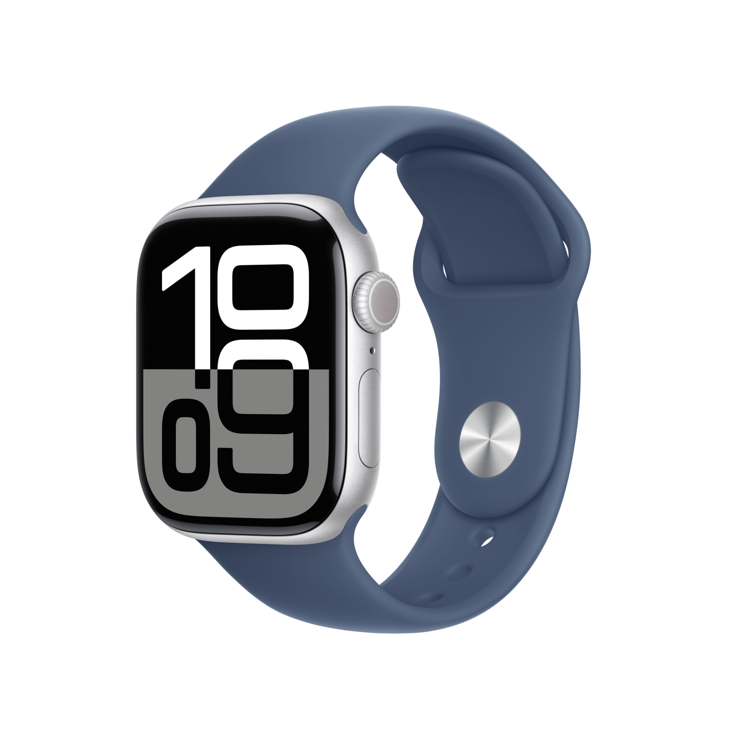 Apple Watch Series 10 GPS 42mm Aluminium silber mit Sportarmband S/M Denim, mwwa3qf/a