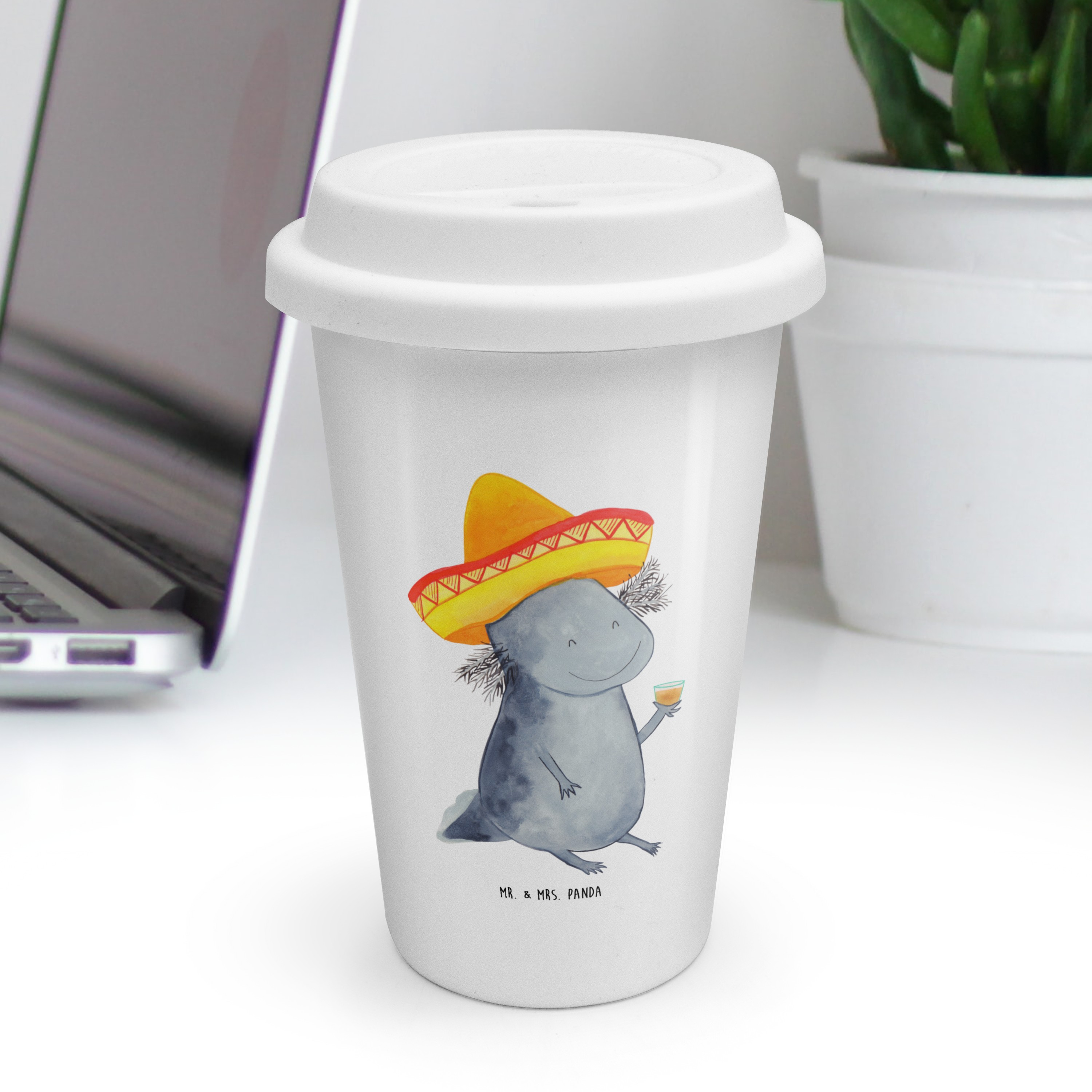 To Go Becher Axolotl Tequila - Geschenk Thermotasse mit Deckel feiern Molch