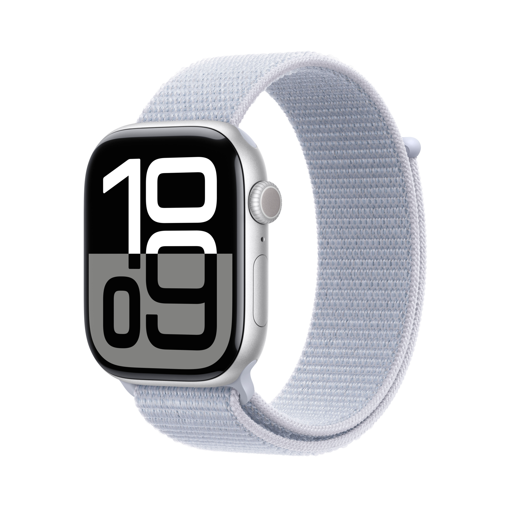 Apple Watch Series 10 GPS + Cellular 46mm Aluminium silber mit Sport Loop Blaue Wolke, mwy23qf/a