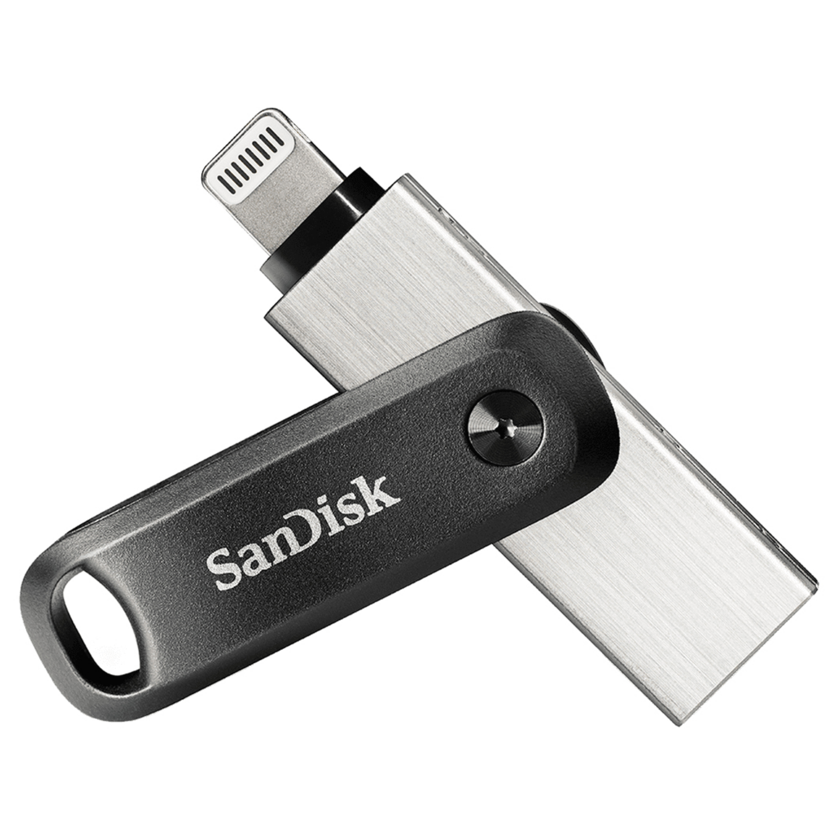 SanDisk iXpand, sdix60n-064g-gn6nn, 64 GB, USB Type-A / Lightning, 3.2 Gen 2 3.1 Gen 2, Drehring, Schwarz, Silber