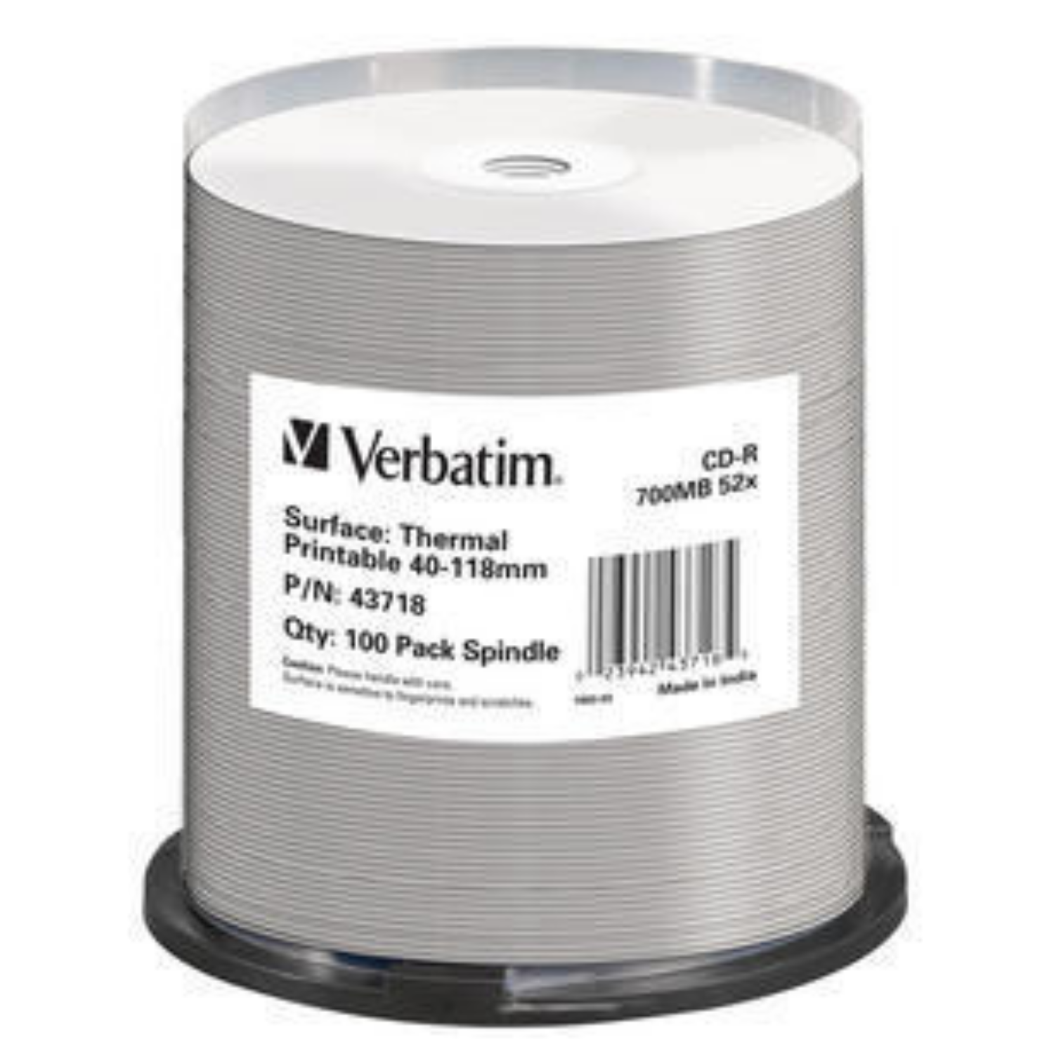 Verbatim CD-R Thermal Printable No ID Brand, 43718, CD-R, 120 mm, Spindel, 100 Stücke