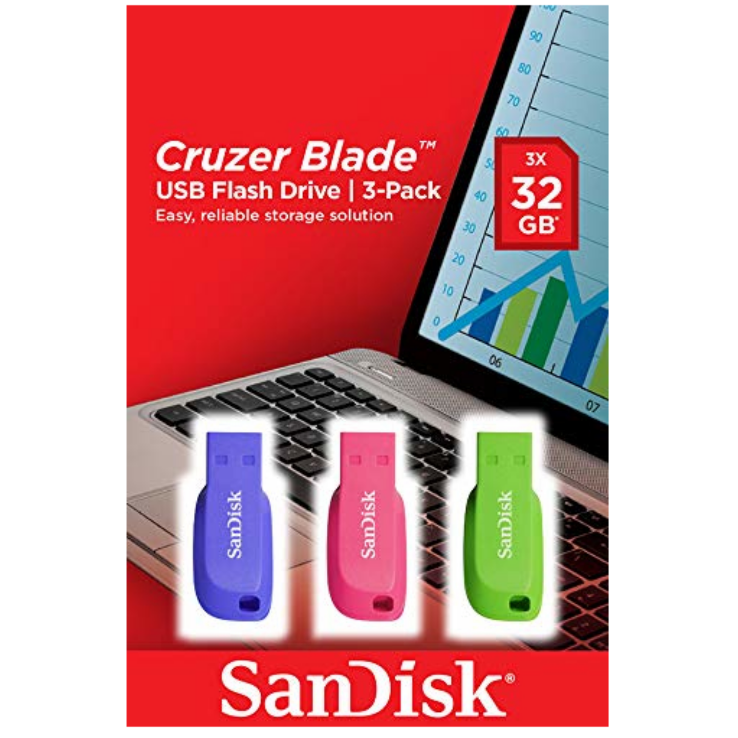 SanDisk Cruzer Blade 3x 32GB, sdcz50c-032g-b46t, 32 GB, USB Typ-A, 2.0, 2,5 g, Blau