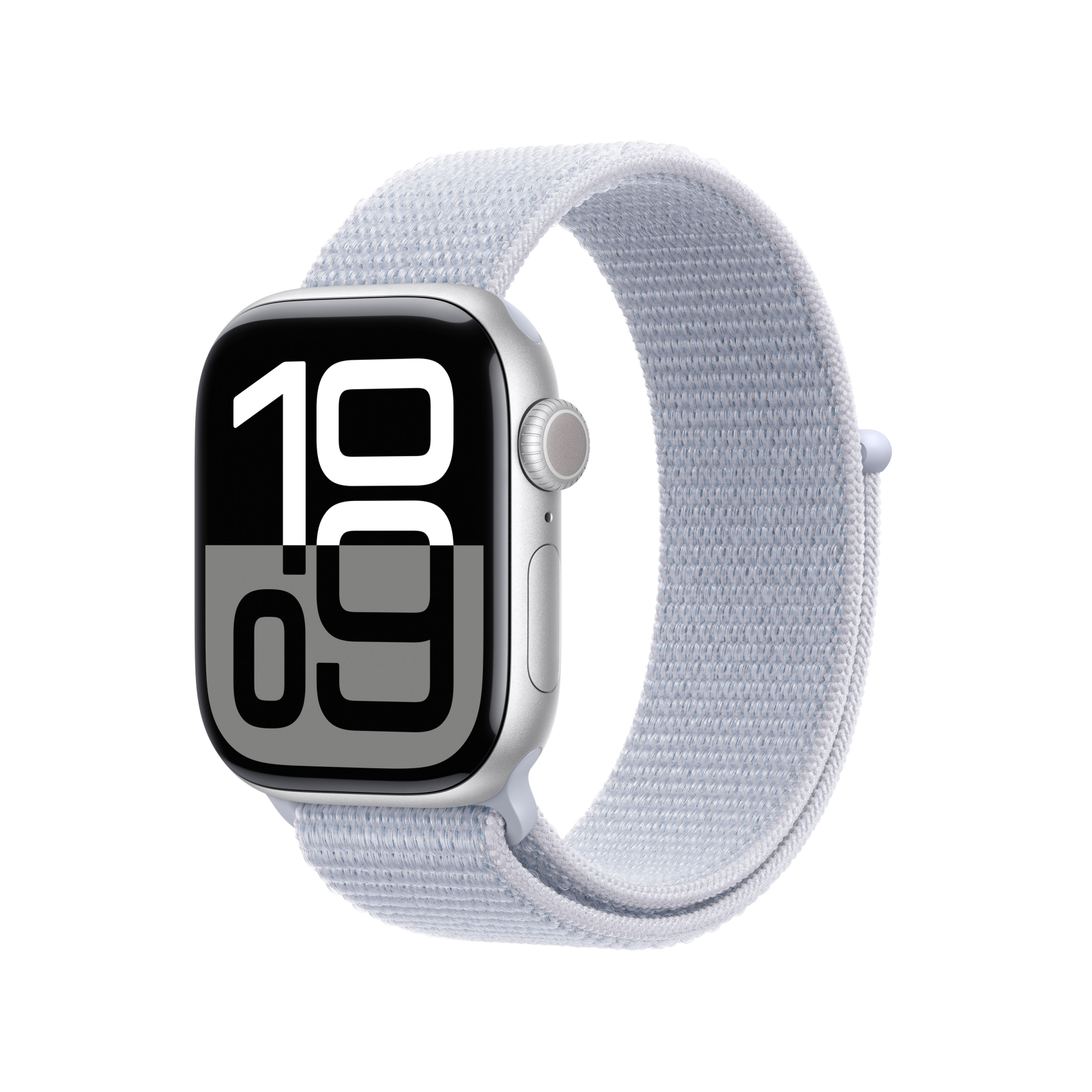 Apple Watch Series 10 GPS + Cellular 42mm Aluminium silber mit Sport Loop Blaue Wolke, mwx53qf/a