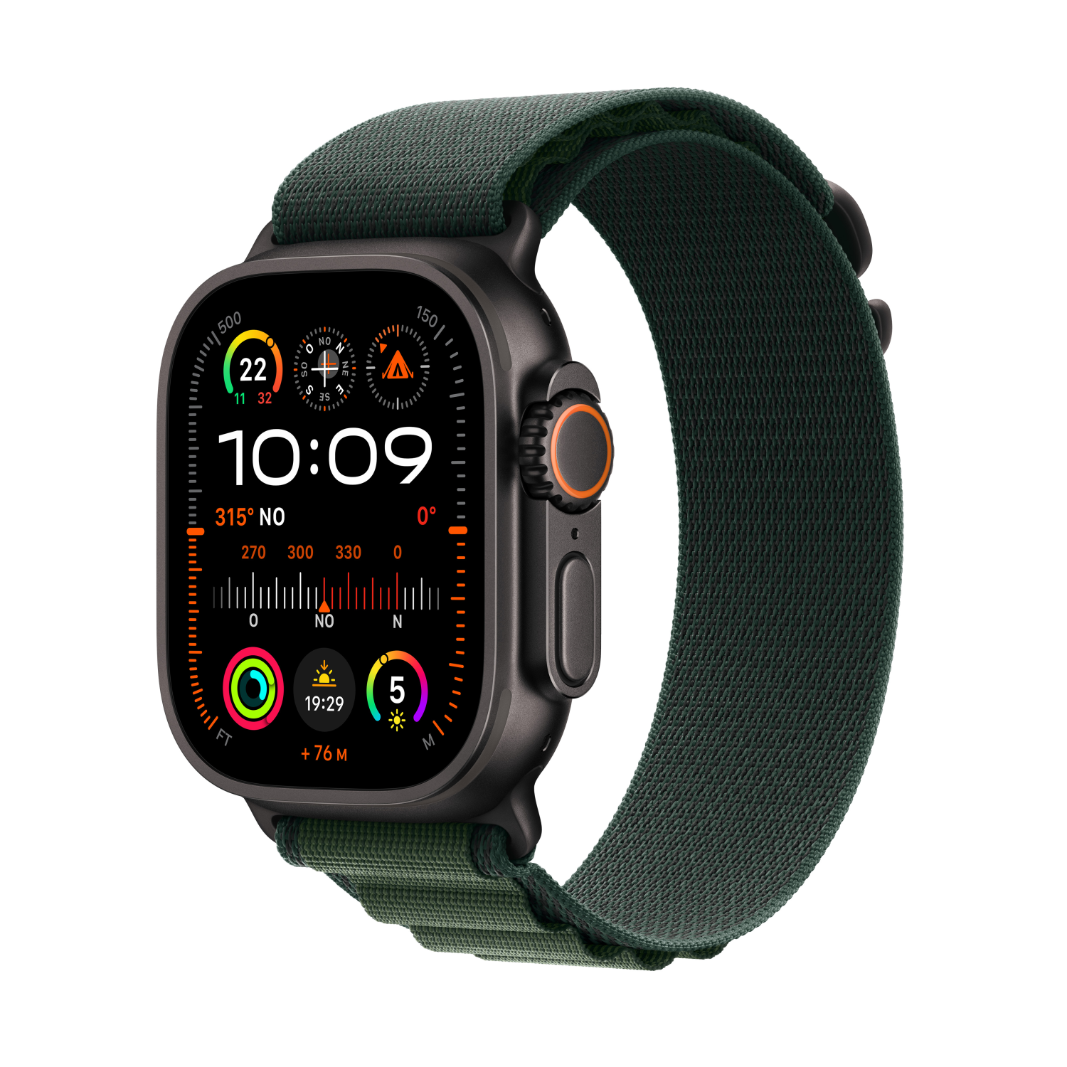 Apple Watch Ultra 2 schwarz mit Alpine Loop Large dunkelgrün, mx4t3fd/a