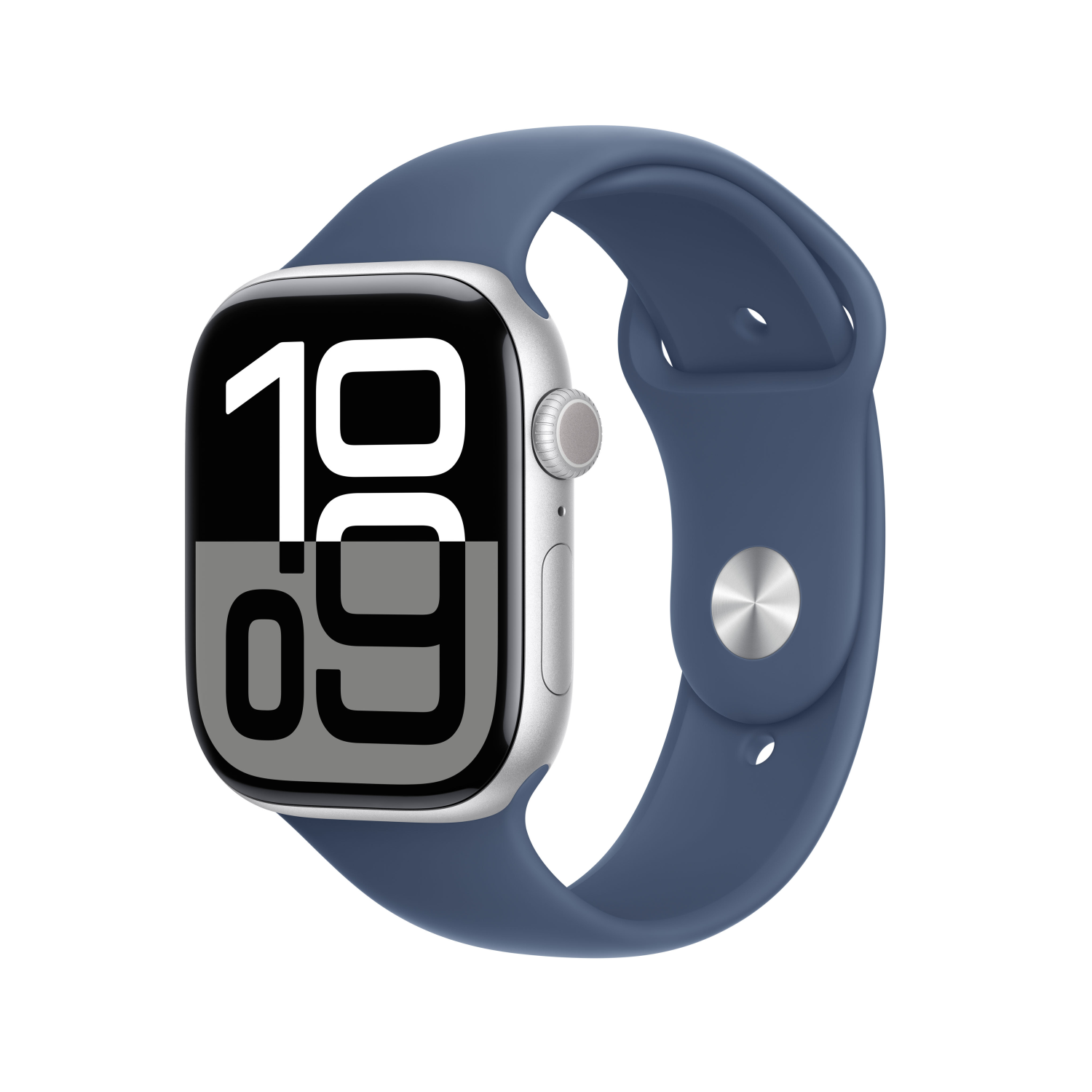 Apple Watch Series 10 GPS + Cellular 46mm Aluminium silber mit Sportarmband M/L Denim, mwy13qf/a