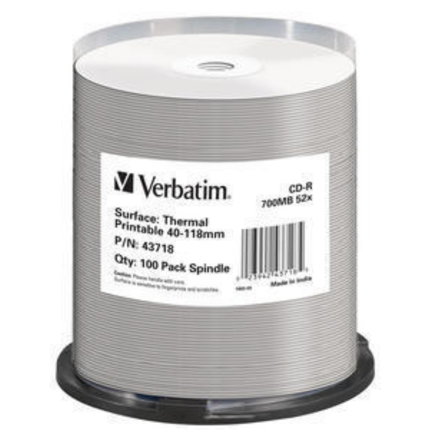 Verbatim CD-R Thermal Printable No ID Brand, 43718, CD-R, 120 mm, 700 MB, Spindel, 100 Stücke