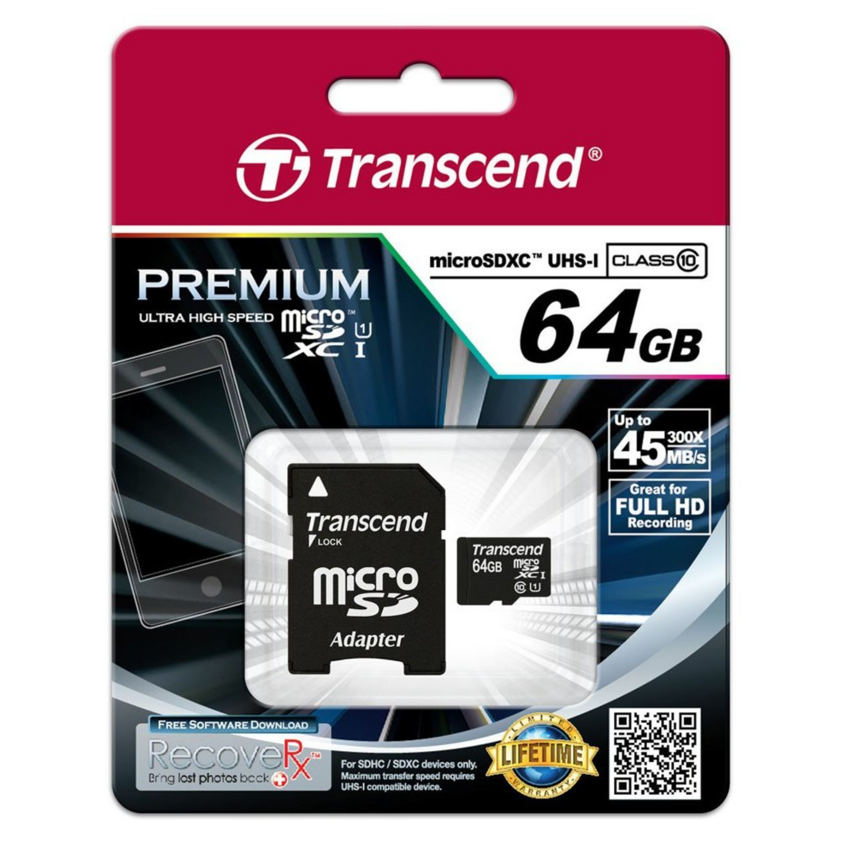 Transcend, ts64gusdu1, 64 GB, Klasse 10, MLC, 90 MB/s, Class 1 U1