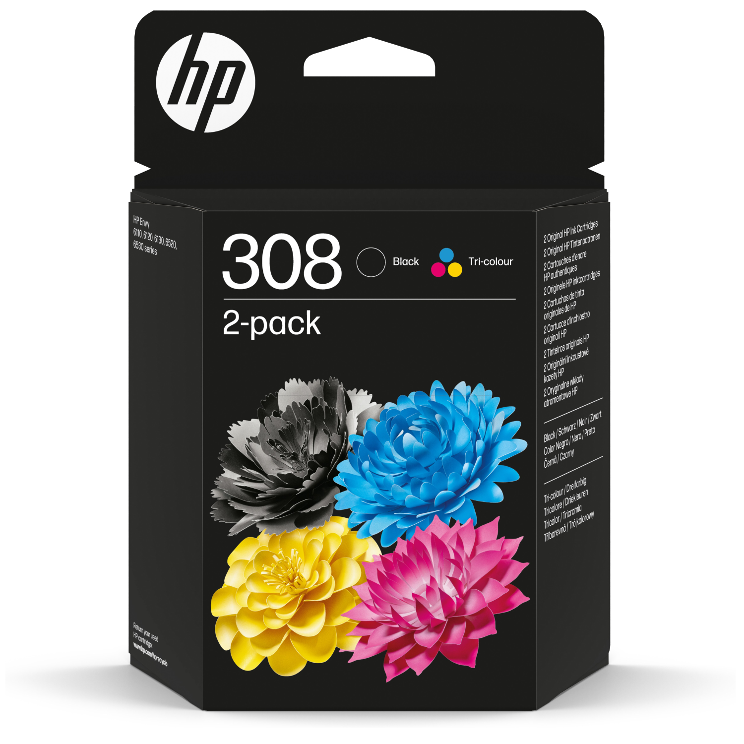 HP 308 2-Pack Black/Tri-color Original Ink Cartridge Combo, 6l6s6ue, 121 mm, 43,5 mm, 205 mm