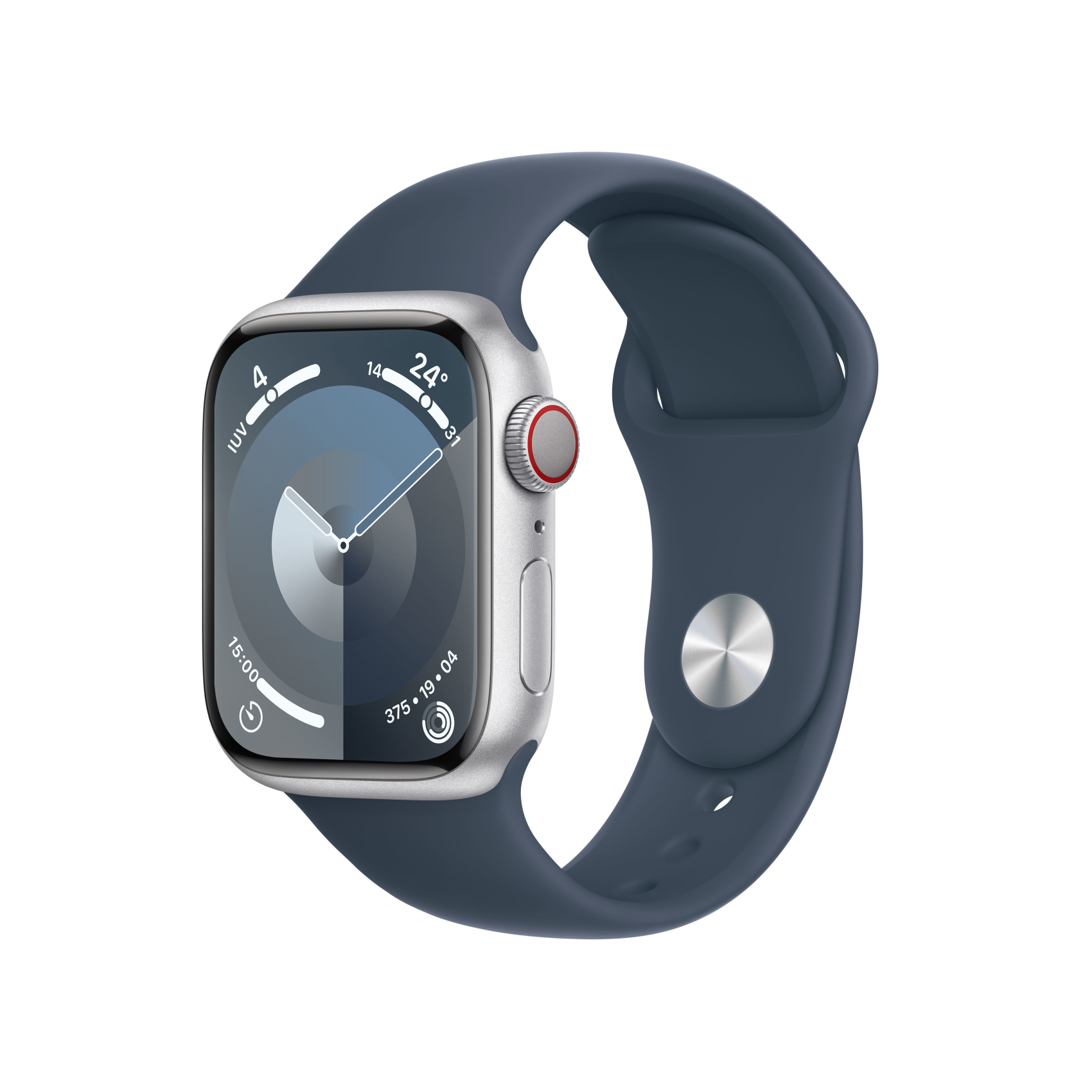 Apple Watch Series 9 GPS + Cellular 41mm Aluminium silber mit Sportarmband S/M sturmblau, mrhv3qf/a