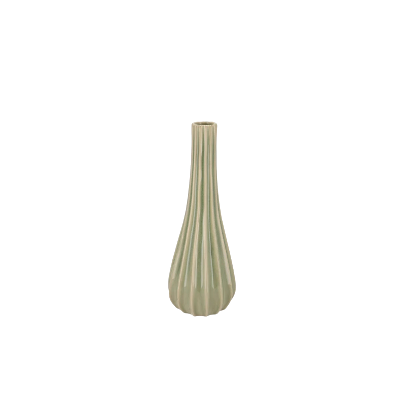 Gia groene gestreepte flesvaas 11x11x28 cm afbeelding 1