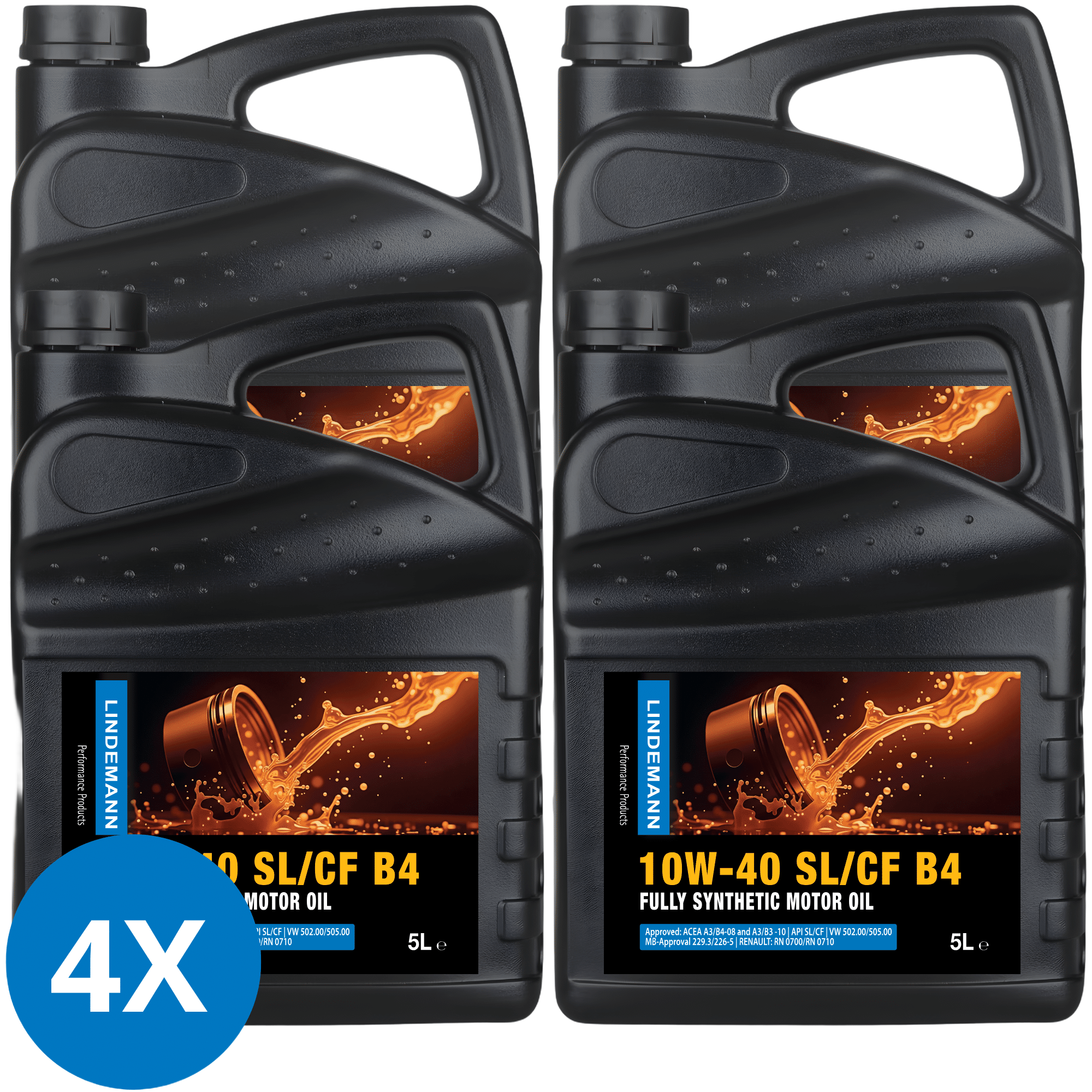 Lindemann Motorolie 10W-40 SL/CF B4 - Doos 4x5L | C3 | voor oa VW, BMW, Opel | Longlife | Volsynthetisch | Benzine & Diesel
