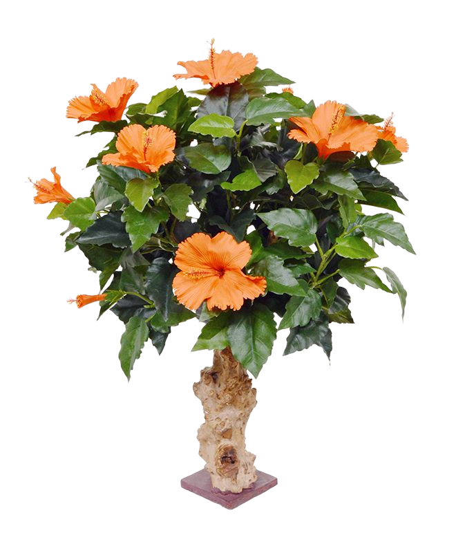 Hibiscus kunstplant op voet 65cm - oranje