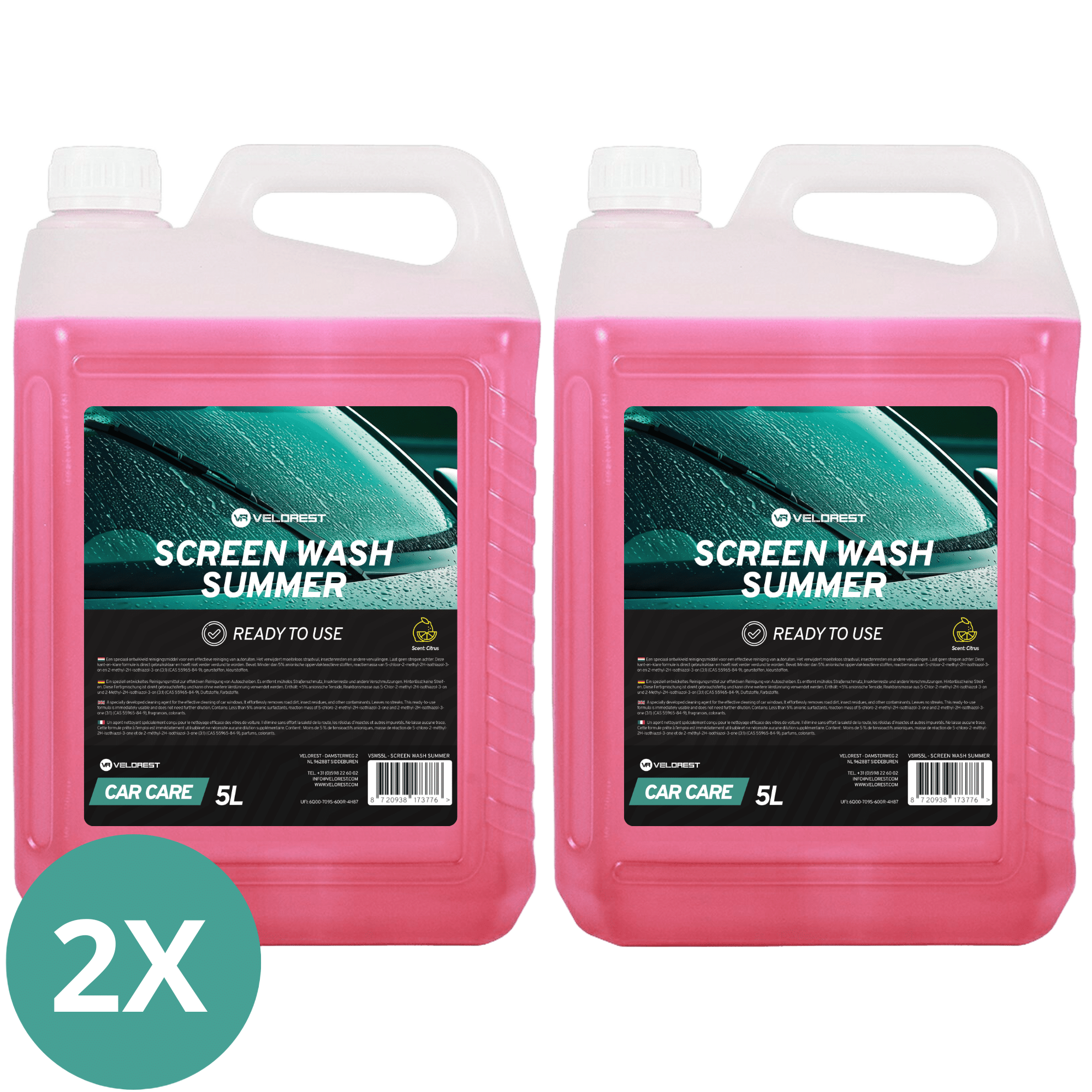 2-Pack Velorest Screen Wash Summer 5L | Ruitenwisservloeistof | Dutch Performance Products