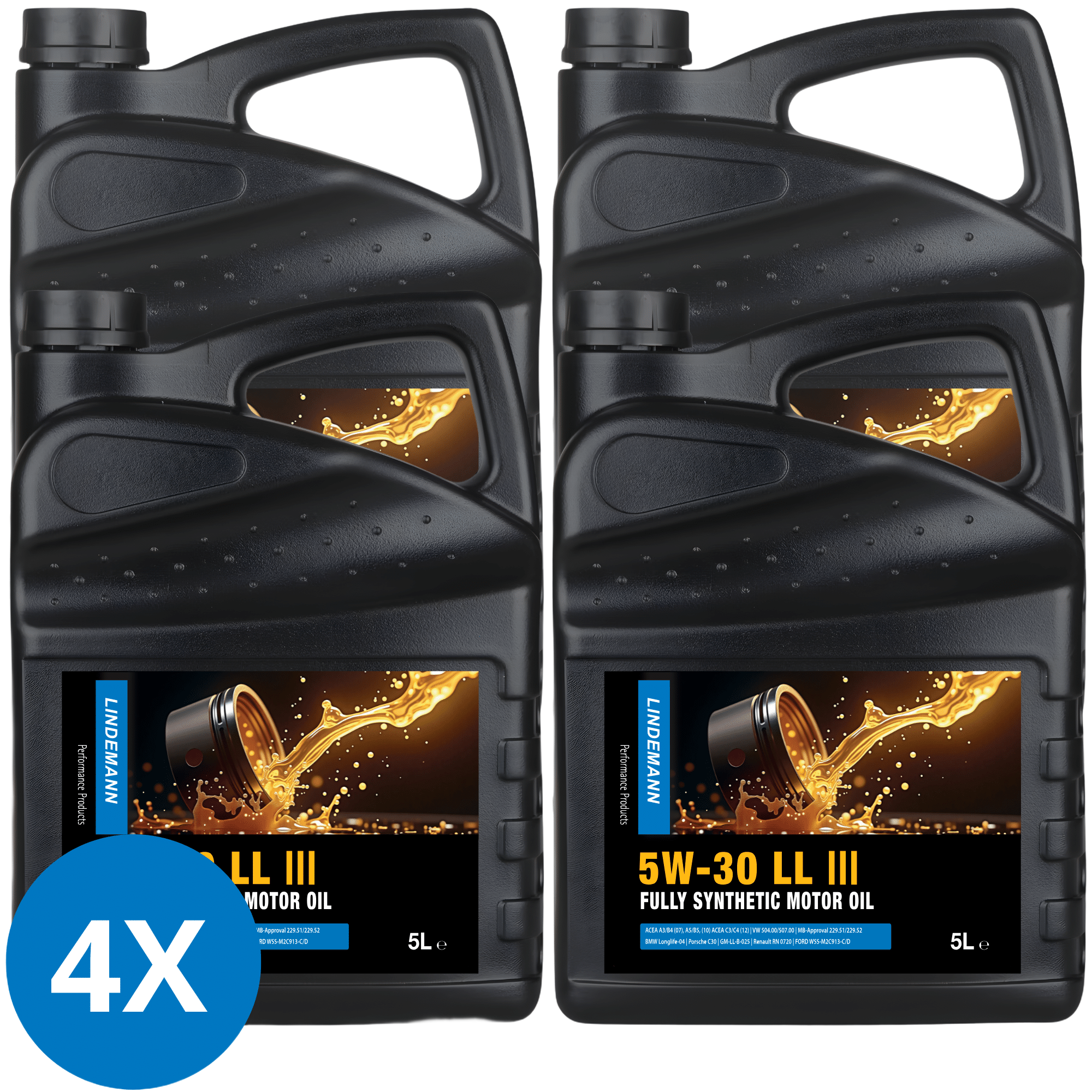 Lindemann Motorolie 5W-30 LL - Doos 4x5L | C3 | voor oa VW, BMW, Opel | Longlife | Volsynthetisch | Benzine & Diesel