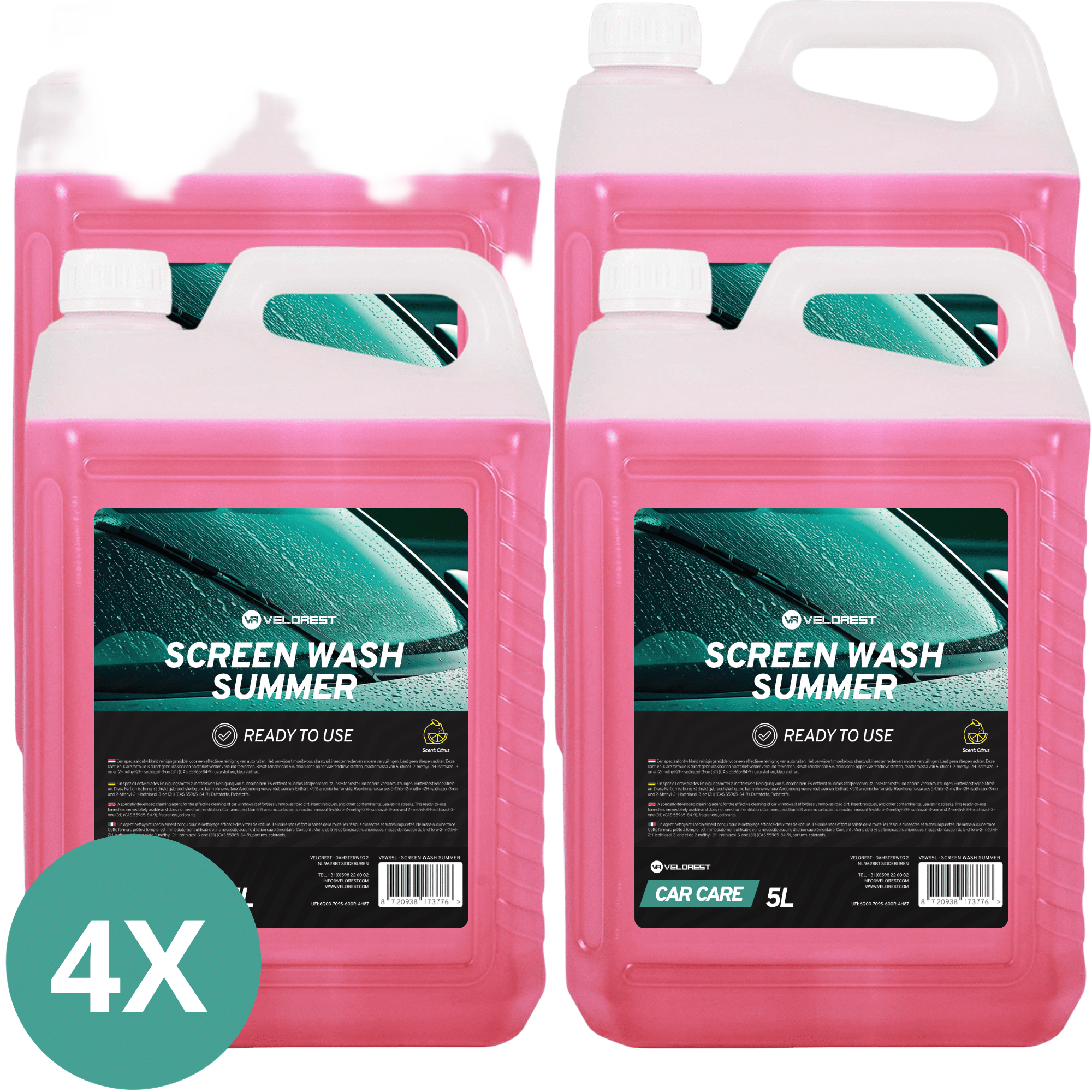 4-Pack Velorest Screen Wash Summer 5L | Combideals | Dutch Performance Products