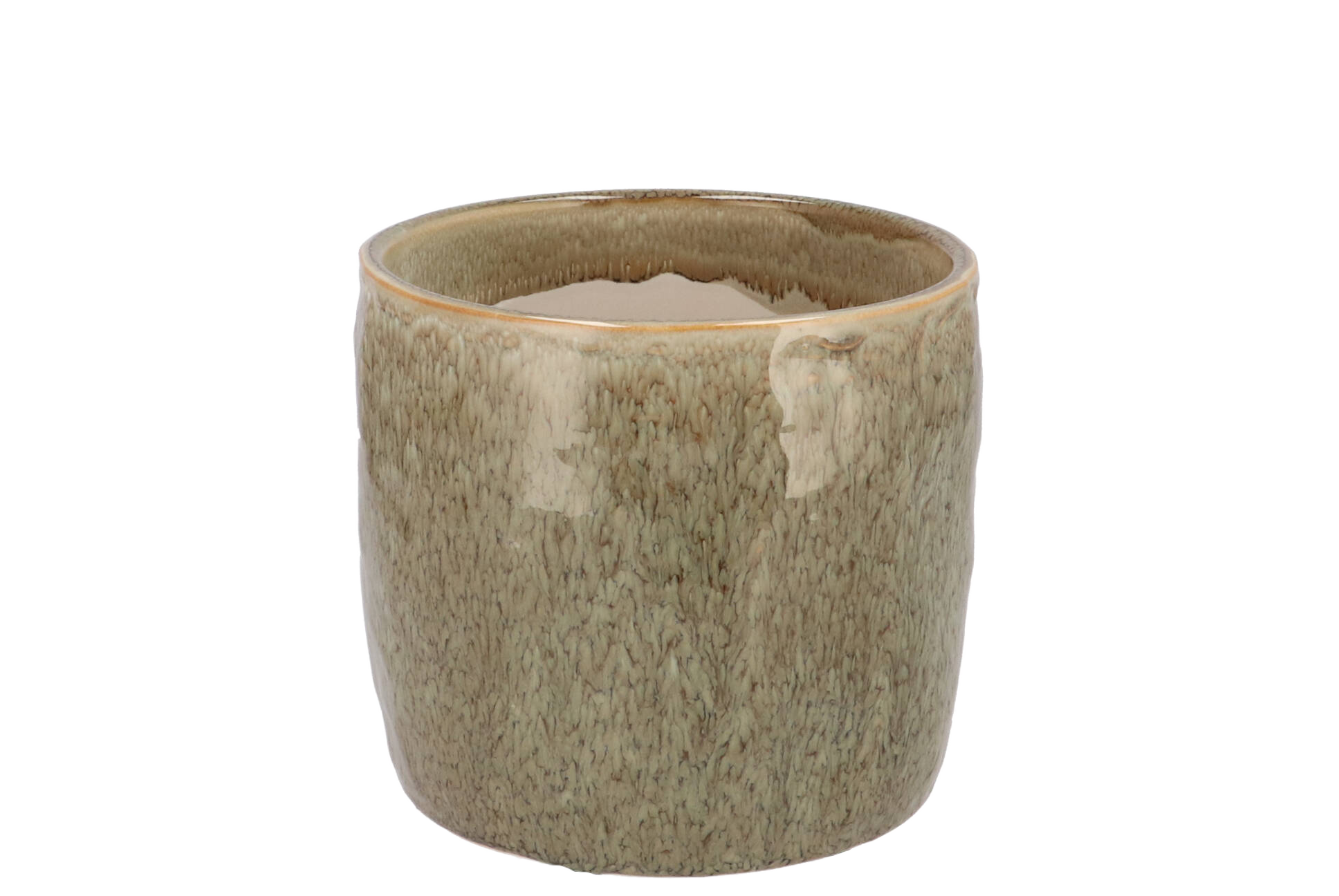 Iron stone zandkleurige geglazuurde pot 12x11cm