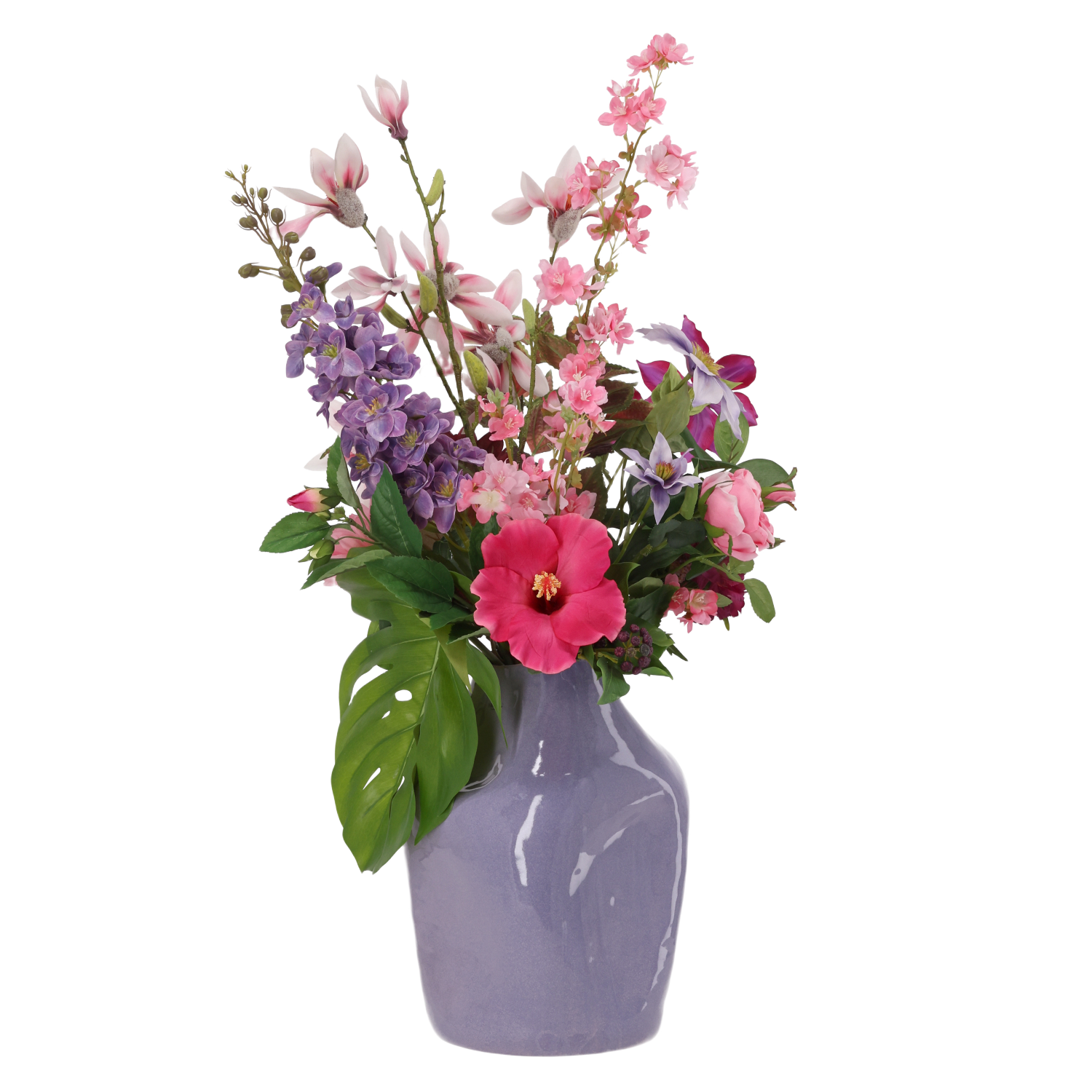 Handgebonden Kunstboeket Heather Glasgow 90cm Roze/Paars