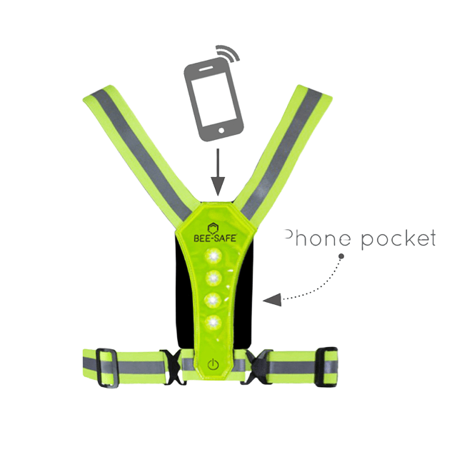 Bee Safe | Led Harness USB-C met Phone-Pocket | Reflectievest
