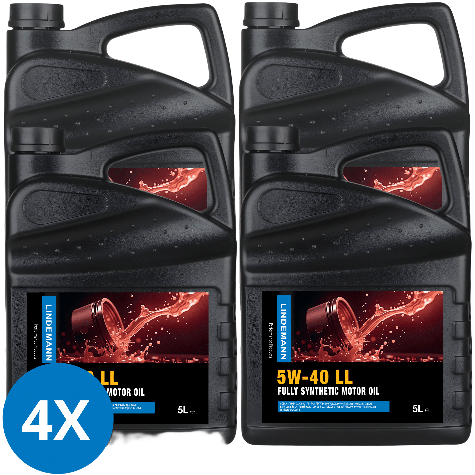 Lindemann Motorolie 5W-40 LL - Doos 4x5L | C3 | voor oa VW, BMW, Opel | Longlife | Volsynthetisch | Benzine & Diesel