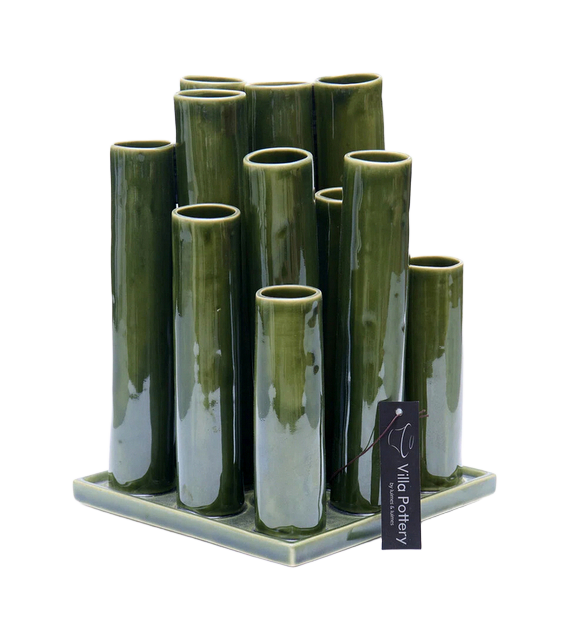 Twist & Tube vaas 18x18x25cm vierkant donkergroen
