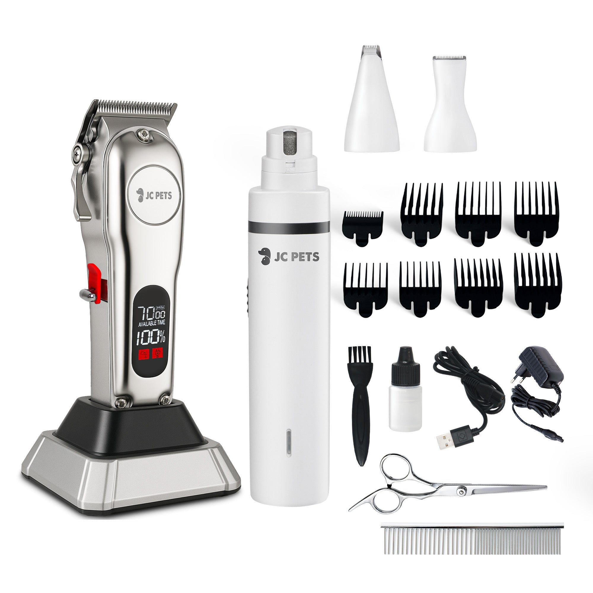 JC Pets Hondentondeuse Set – Professionele RVS Tondeuse + 3-in-1 Grooming Kit met Nagelvijl – Stil &amp; Draadloos — afbeelding 1
