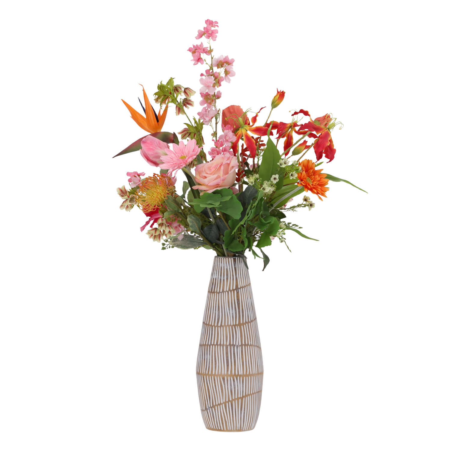 Handgebonden Kunstboeket Fleur Paris - Oranje/Roze