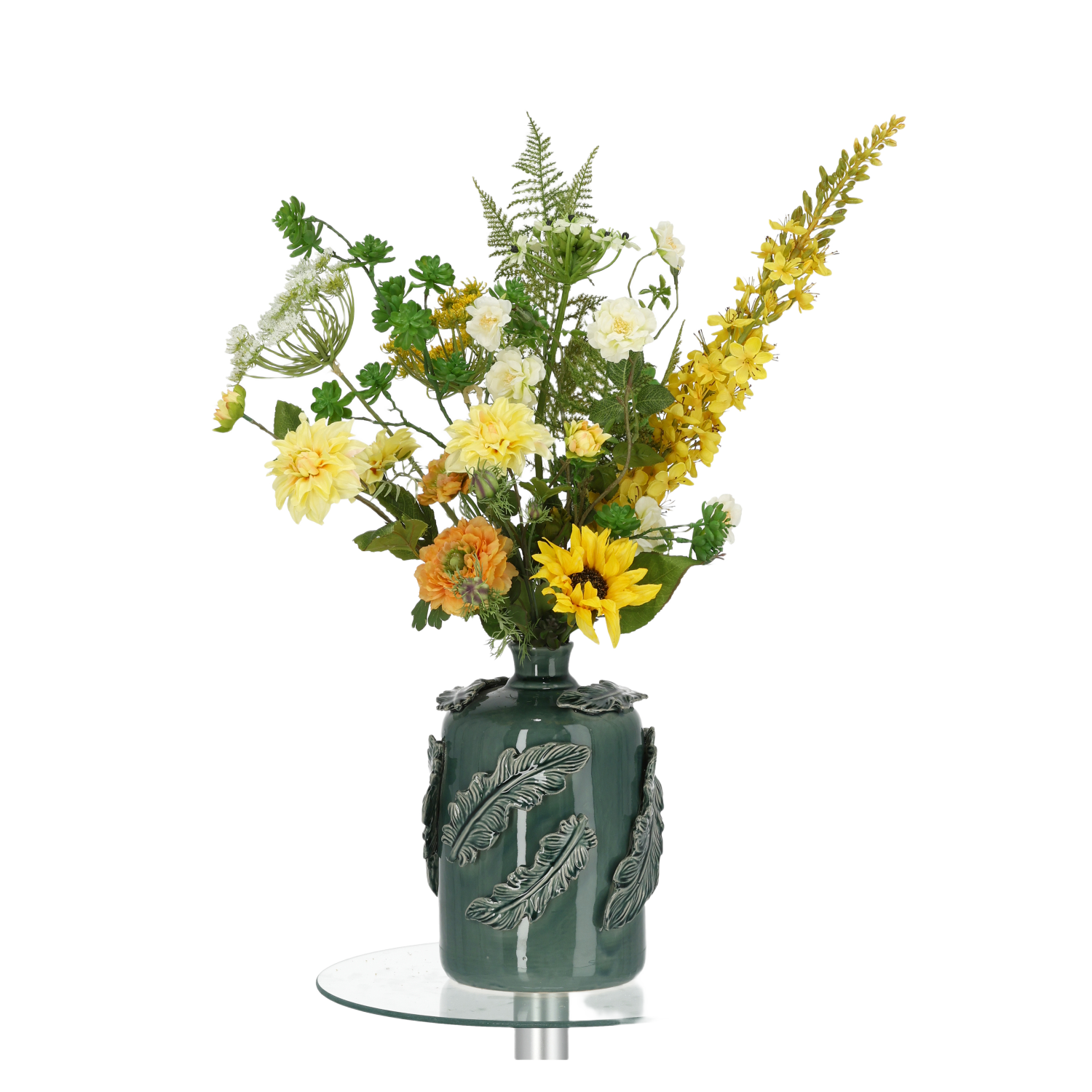 Handgebonden kunstboeket Vivianne Florence - Geel/Groen 60cm