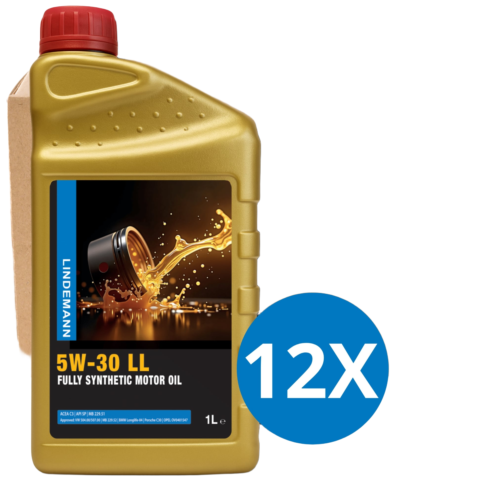 Lindemann Motorolie 5W-30 LL - Doos 12x1L | C3 | voor oa VW, BMW, Opel | Longlife | Volsynthetisch | Benzine & Diesel