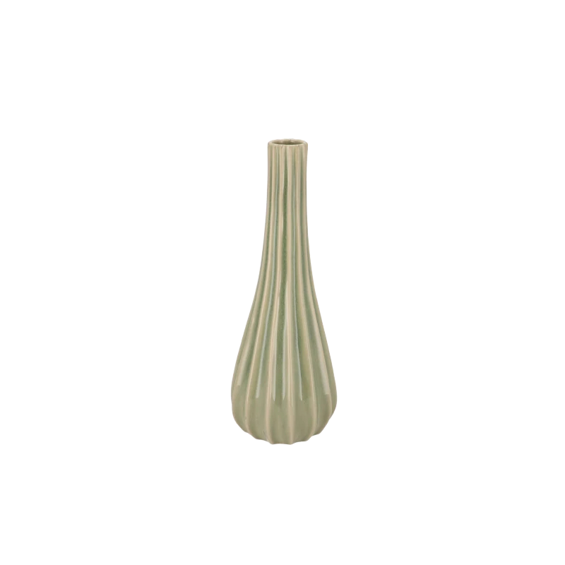 Gia groene gestreepte flesvaas 14x14x36 cm