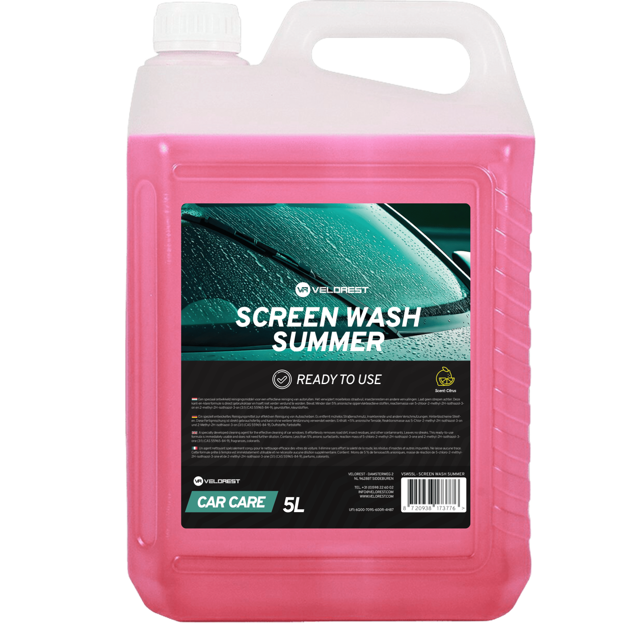 Velorest Screen Wash Summer 5L - Ruitenwisservloeistof Kant & Klaar | Ruitenwisservloeistof | Dutch Performance Products