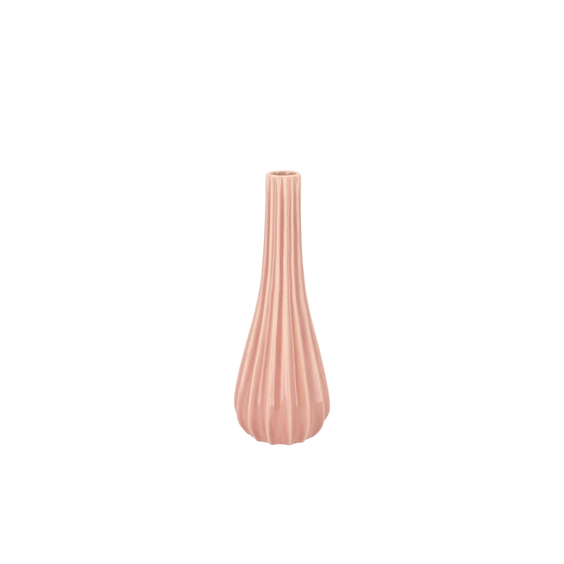 Gia oudroze gestreepte flesvaas 11x11x28 cm afbeelding 1