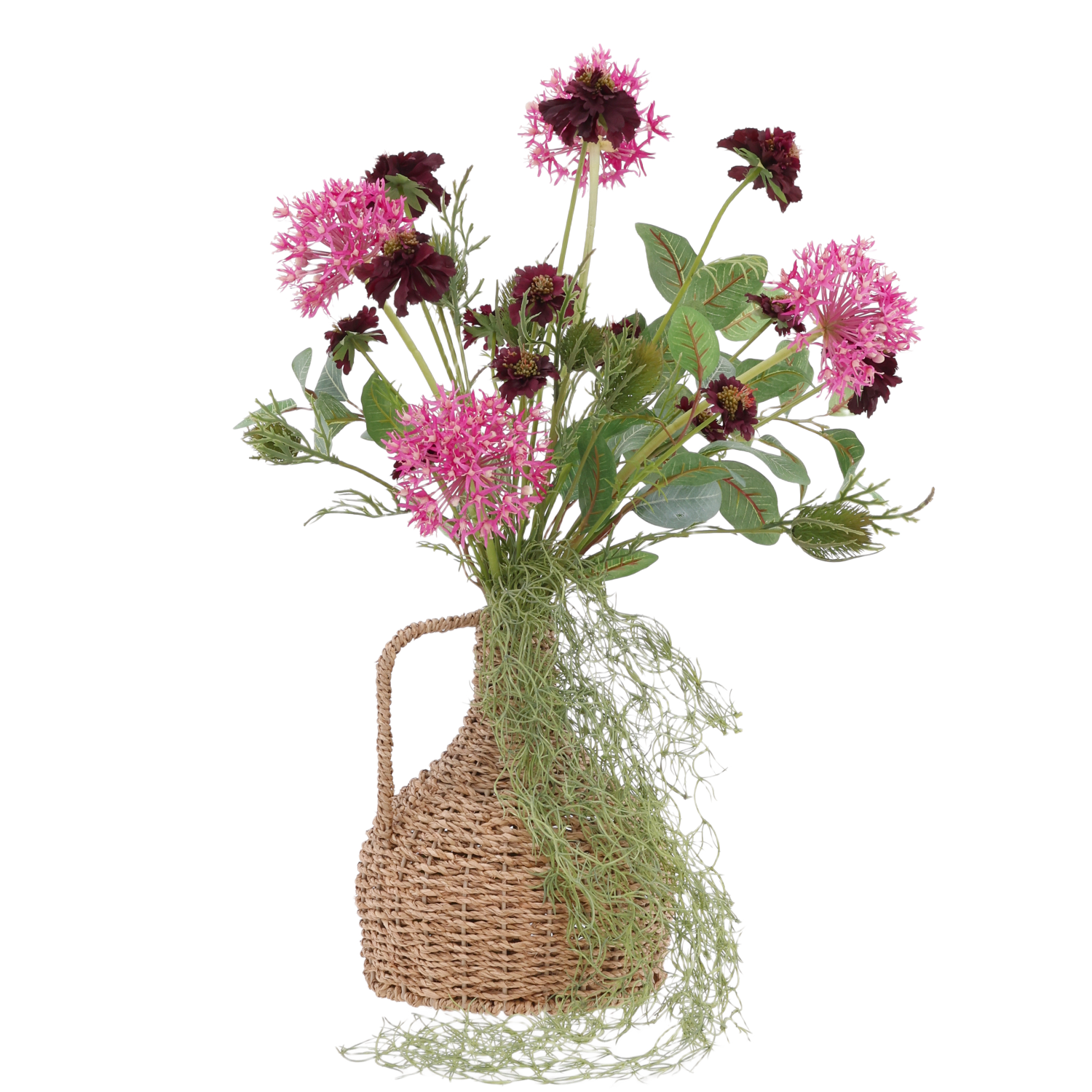 Kunstboeket Alice Washington burgundy 65cm inclusief flesvaas