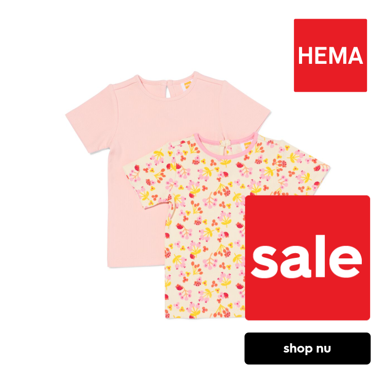 HEMA Baby T-shirts rib bloemen - 2 stuks ecru (ecru)