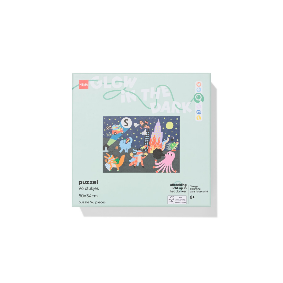 HEMA Puzzel 50x34cm glow in the dark 96 stukjes