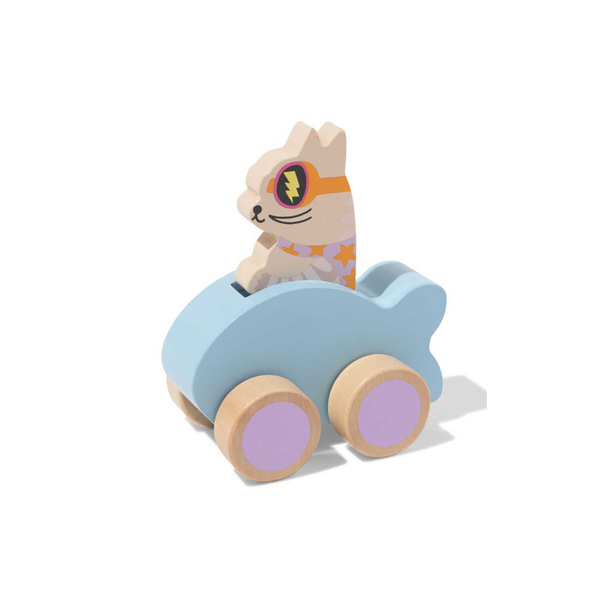 HEMA Auto met superheld kat 10x12x6.5cm hout