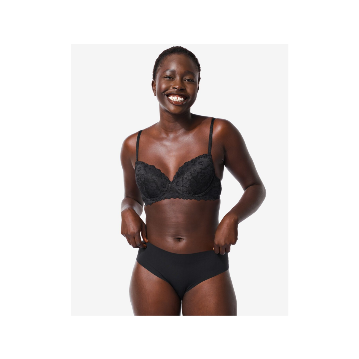 HEMA Damesbrazilian micro met kant zwart (zwart)