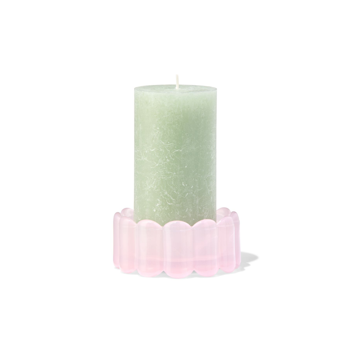 HEMA HEMA Kaarsonderzetter ⌀10x4.5cm Glas Ribbel Roze (roze)