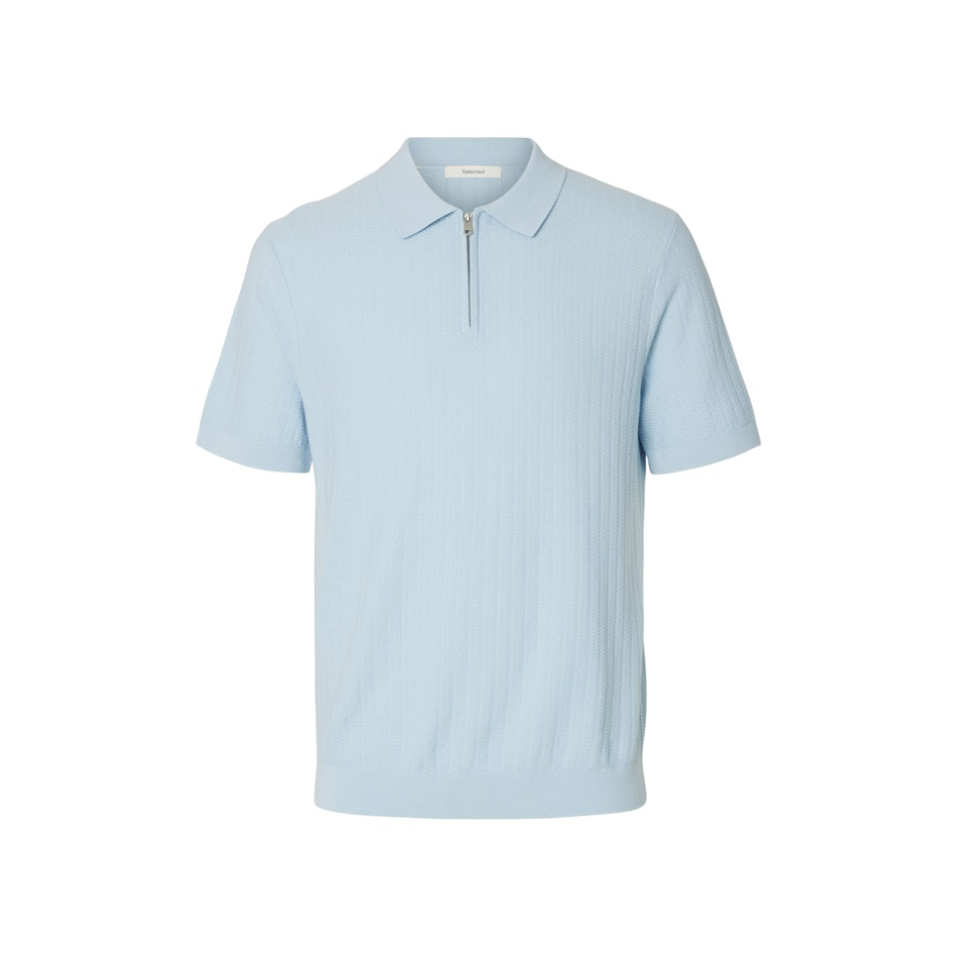 Selected Polo Knit Structure Zip Baumwolle Oatmeal