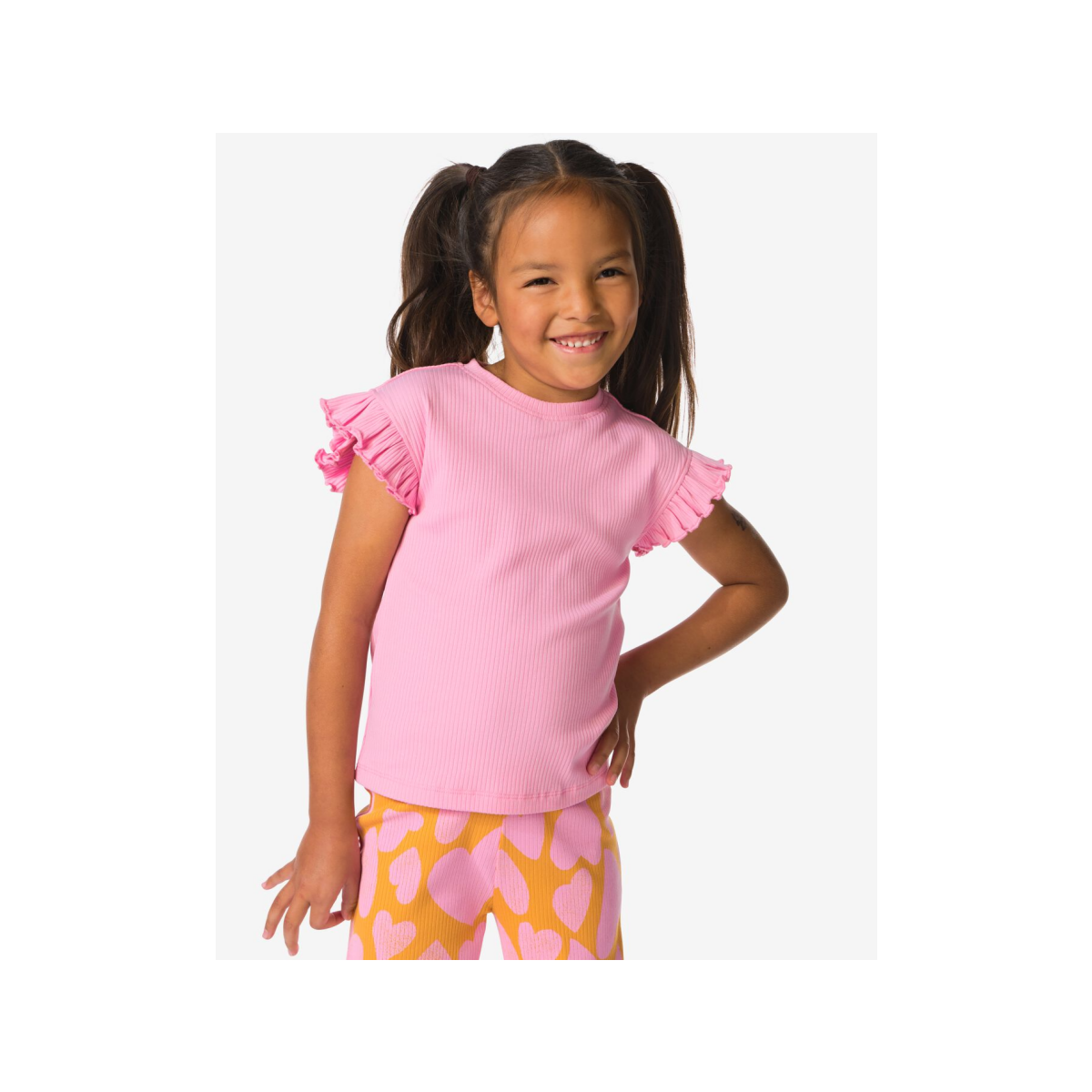 HEMA HEMA Kinder T-shirts Rib Bloemen - 2 Stuks Roze (roze)