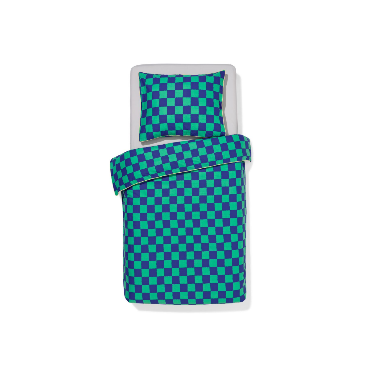 HEMA Kinderdekbedovertrek 140x200cm zacht katoen ruiten (groen)