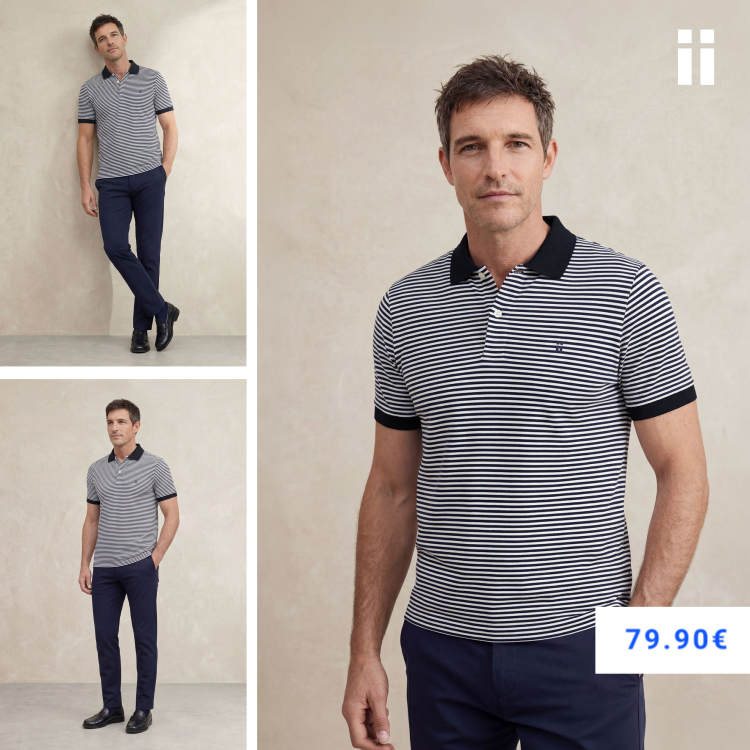 Polo manga corta hombre estampado rayas azul marino Ranger