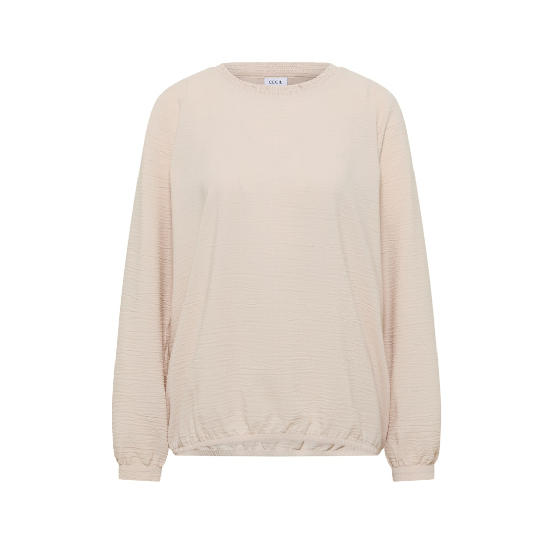 cecil Bluse Smock Rundhals Viskose-Polyester-Elasthan Pearl Beige