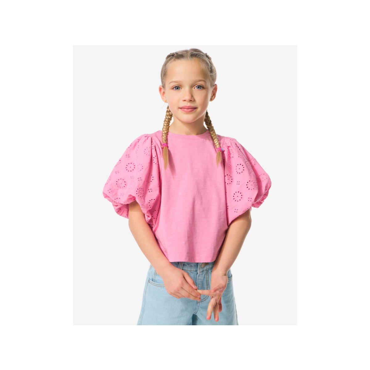 HEMA Kinder T-shirt jersey geborduurd roze (roze)