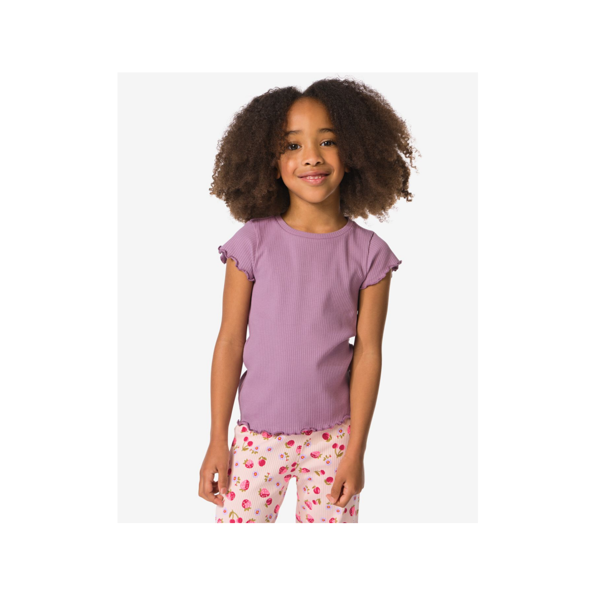 HEMA Kinder T-shirt rib donkerpaars (donkerpaars)