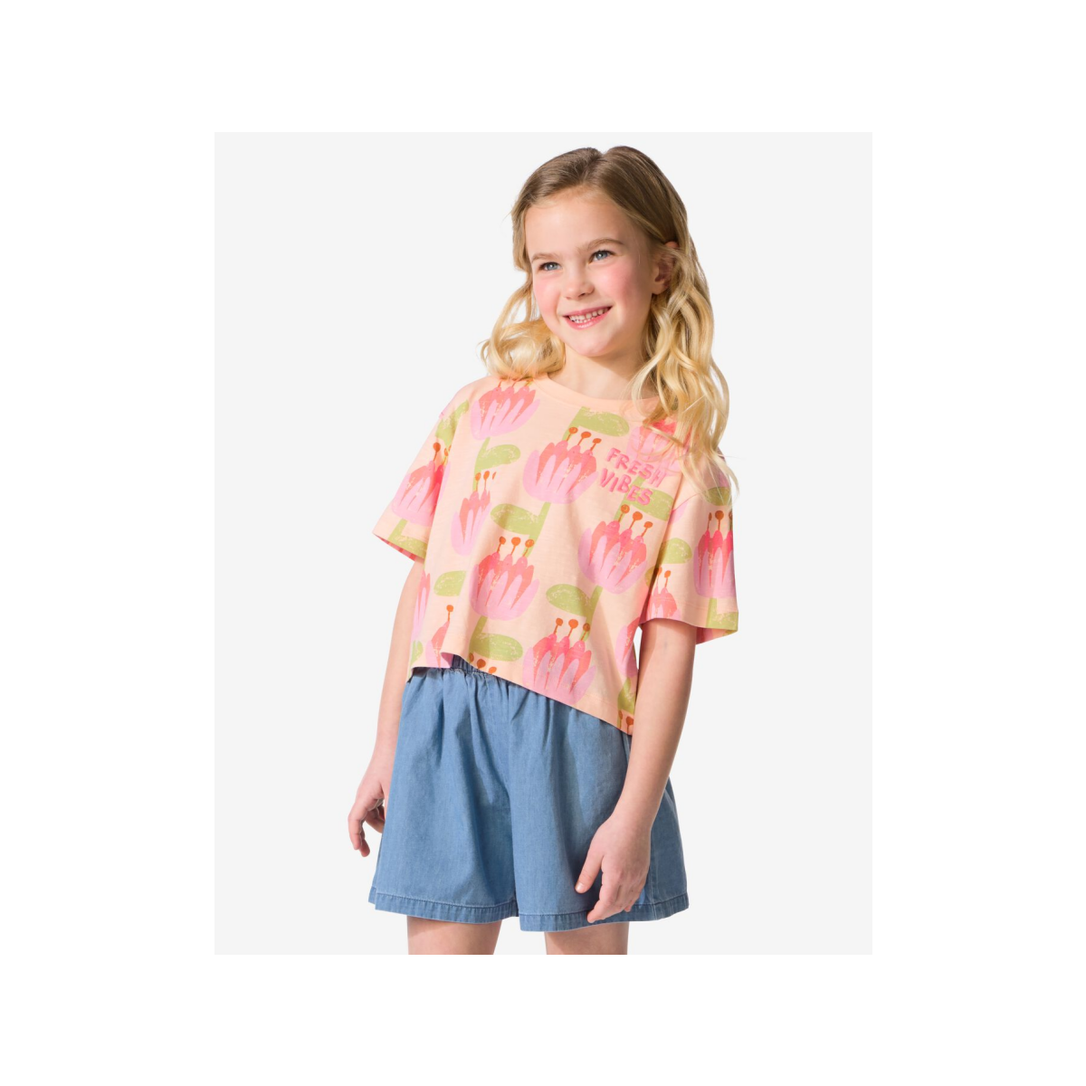 HEMA Kinder T-shirt jersey bloemen lichtroze (lichtroze)