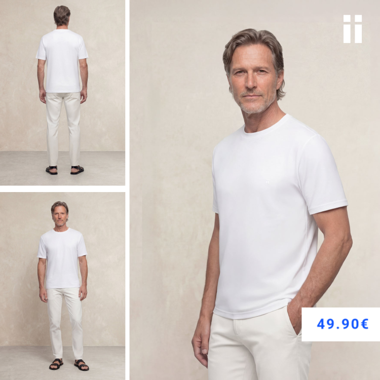 Camiseta hombre cuello redondo blanco Soft light